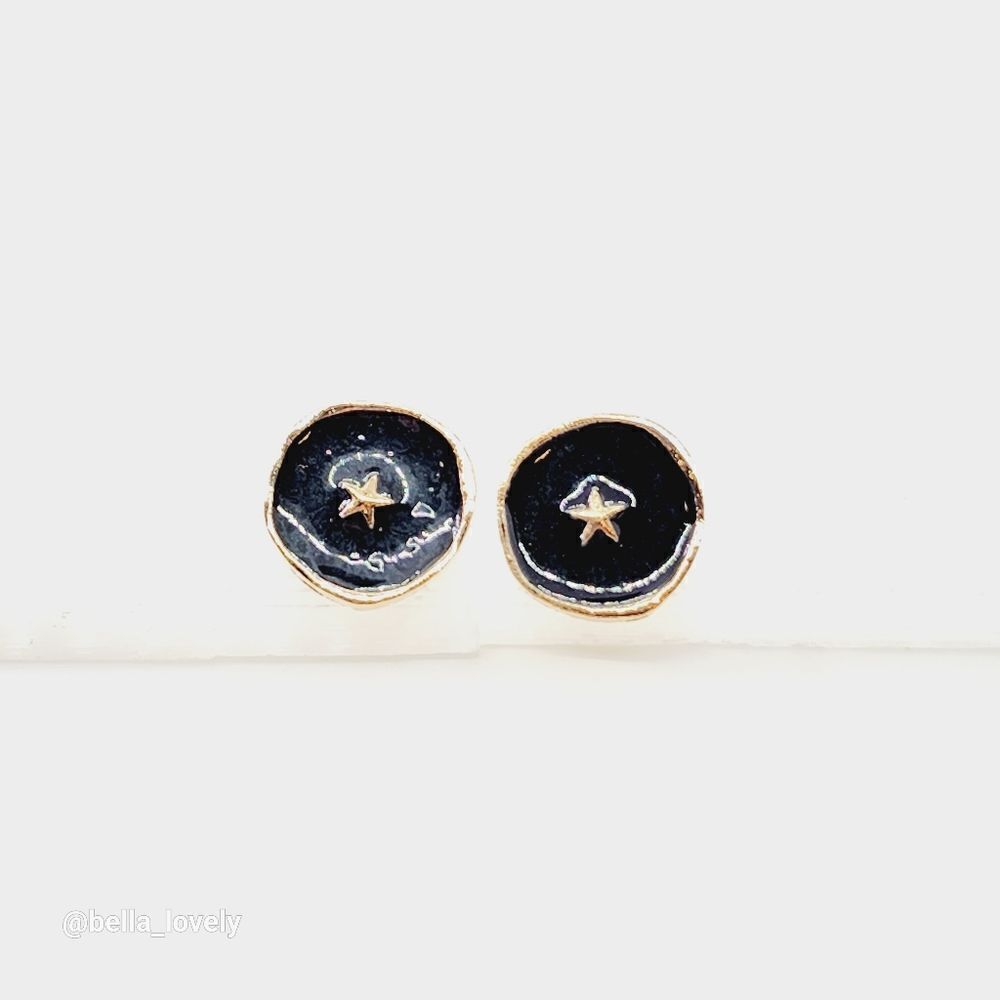 Fashion European Oil Drop Gold Toned Star Round Stud Earrings - Picture 5 of 5